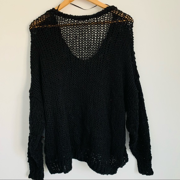 Free People Sunday Shores Black Cotton Open Weave Sweater - Picture 7 of 8